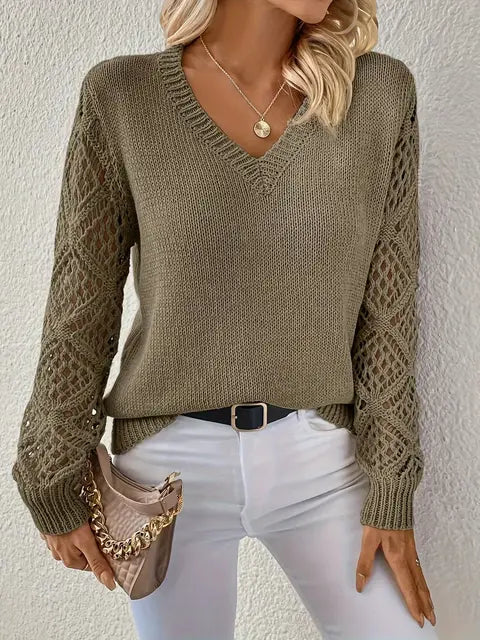Levoire | Pull En Tricot Uni À Col En V Heeresfarbe