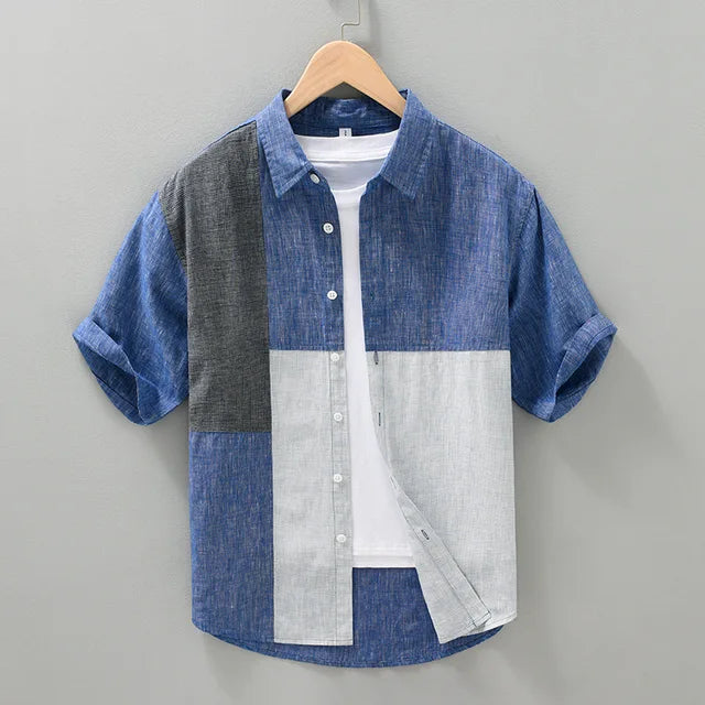Levoire | Chemise En Lin Patched Hommes Bleu