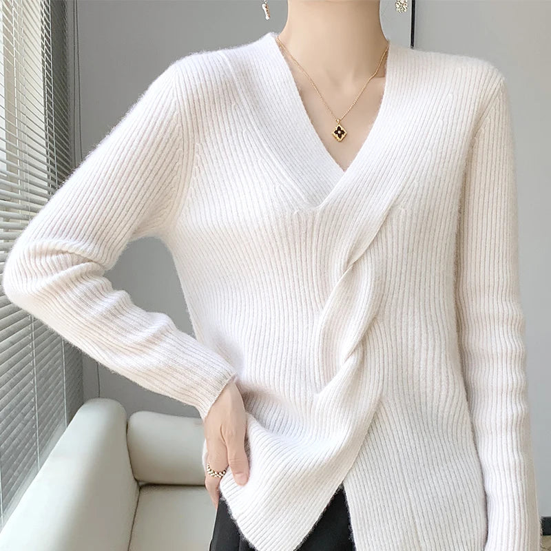 Levoire | Pull Femme Avec Décolleté En V Et Sensation Cachemire Blanc