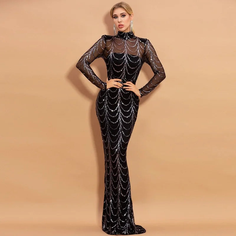 Levoire | Robe Longue D'Hiver Glamour À Paillettes Noir