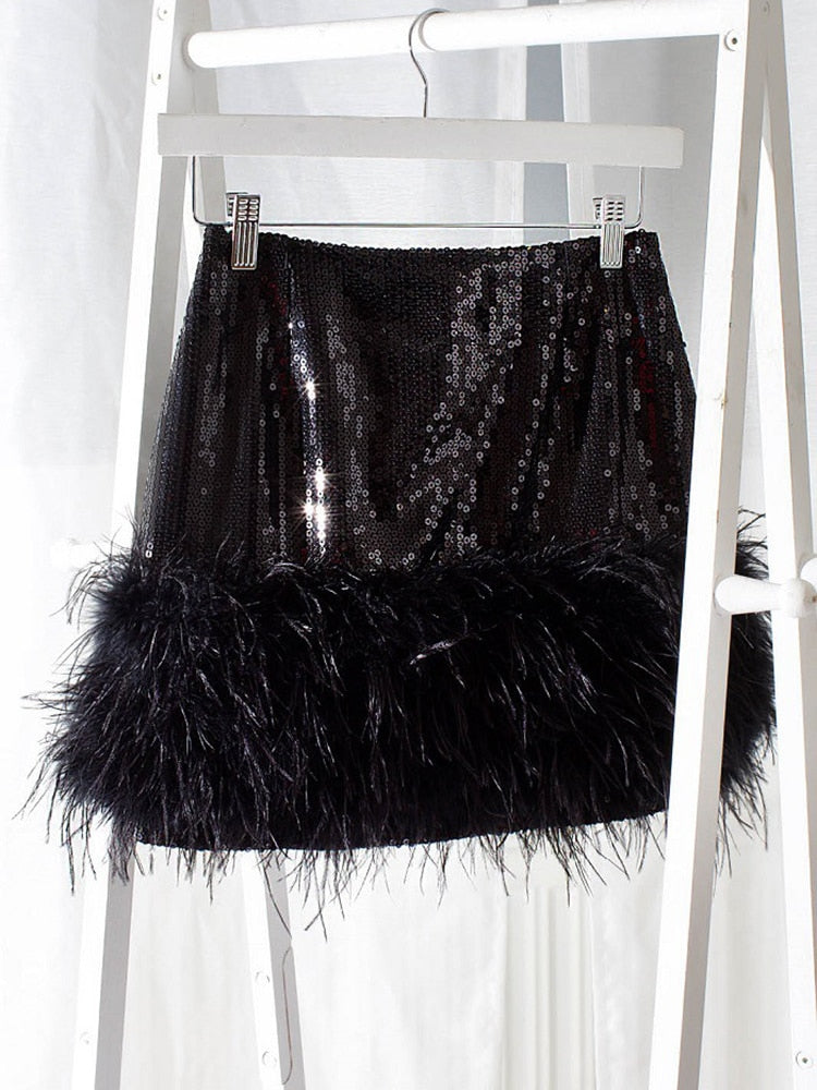 Levoire | Jupe En Plumes Une Jupe Festive Avec Des Détails Uniques Noir