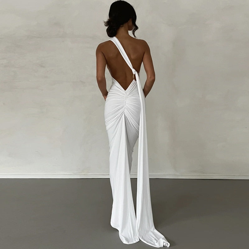 Levoire | Une Épaule Dos Lié Sans Manches Maxi-Vêtements Blanc