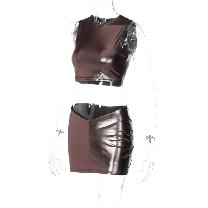 Levoire | Metallic Tops & Mini Skirt Set