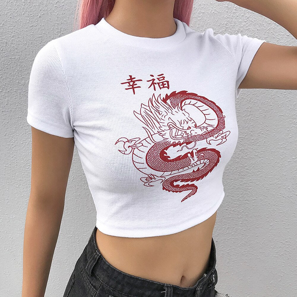 Levoire | Crop Top T-Shirt Avec Design De Dragons Rétro