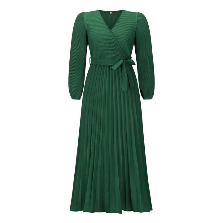 Levoire | Robe Maxi Plissée D'Été À Col V Design Grand Zoom Élégant Vert