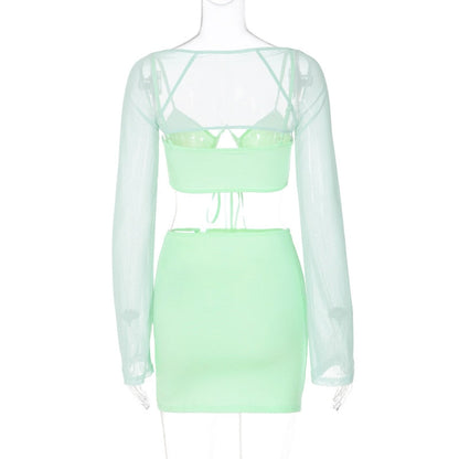 Levoire | Ensemble Jupe Minuscule Froncée À Manches En Maille Crop