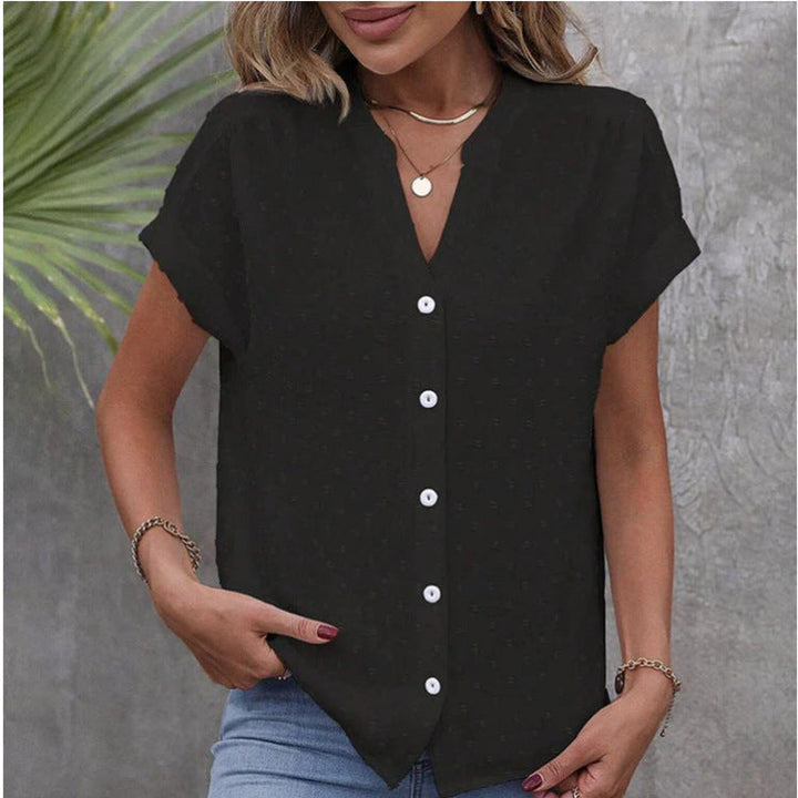 Levoire | Chemise Avec Des Points Suisses Blancs Et Des Boutons Noir