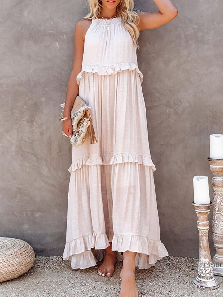 Levoire | Robe Midi Sans Manches Légère Été Vêtements De Loisirs Beige