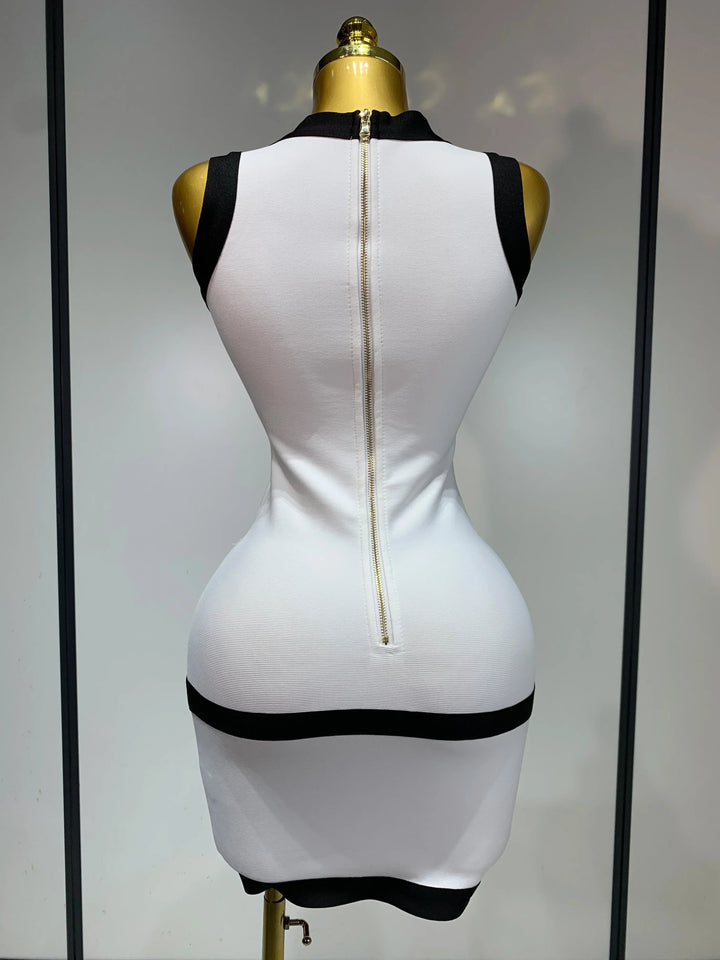 Levoire | Sexy Dos Nu Noir Blanc Bouton Mini Bandage Robe Courte