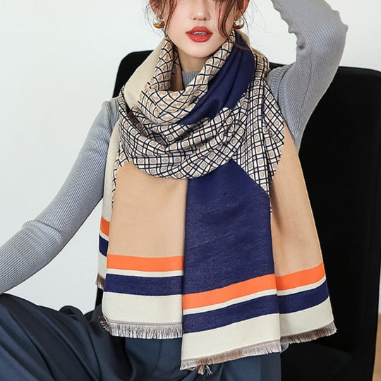 Levoire | Écharpe Douce et Confortable avec de Beaux Motifs Bleu et Beige