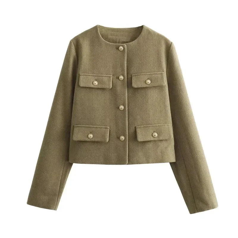 Levoire | Virale Luxe Veste Avec Boutons En Or Khaki XS