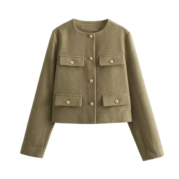 Levoire | Virale Luxe Veste Avec Boutons En Or Khaki XS