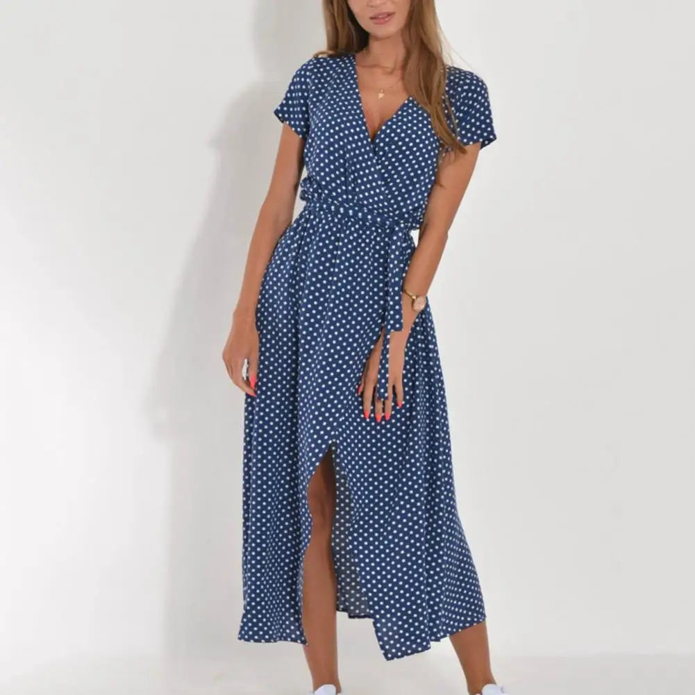 Levoire | Robe À Décolleté En V Et Coupe Ajustée, À Manches Courtes Bleu