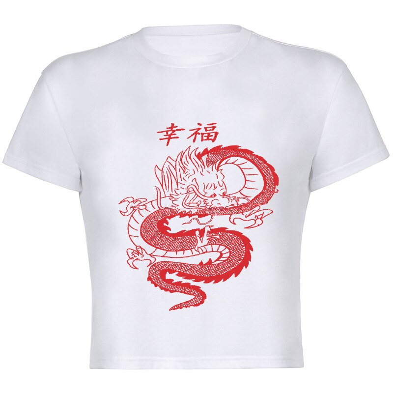 Levoire | Crop Top T-Shirt Avec Design De Dragons Rétro