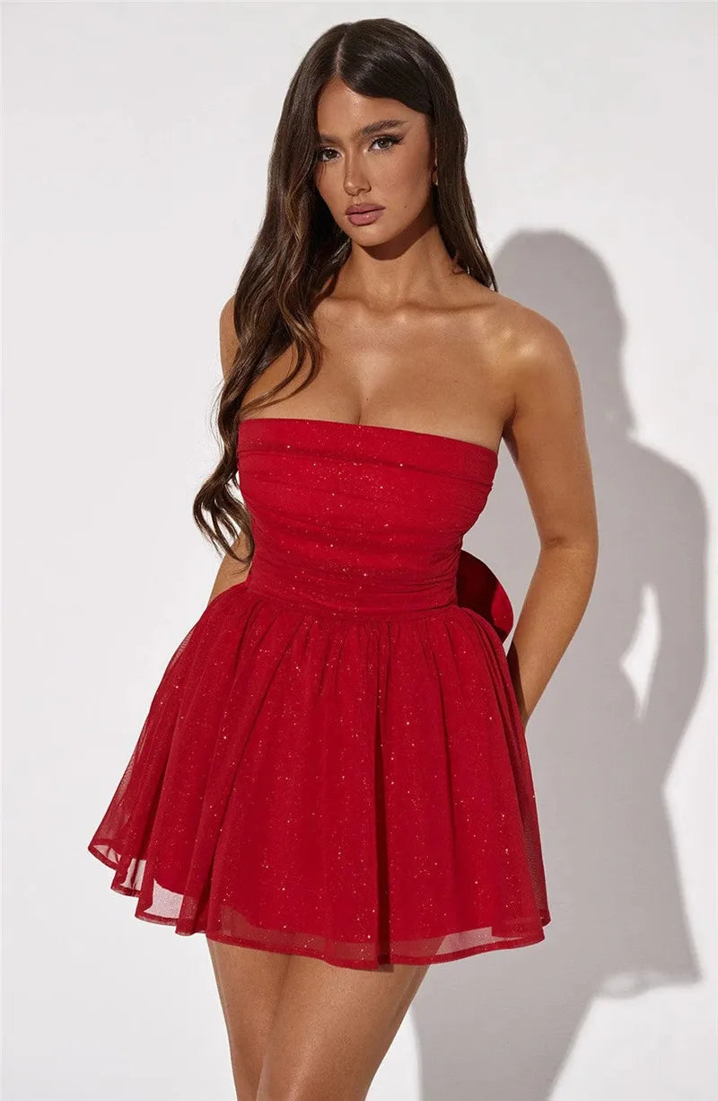 Levoire | Robe Mini À Bretelles Off-Shoulder En Maille Pailletée À Dos Ouvert