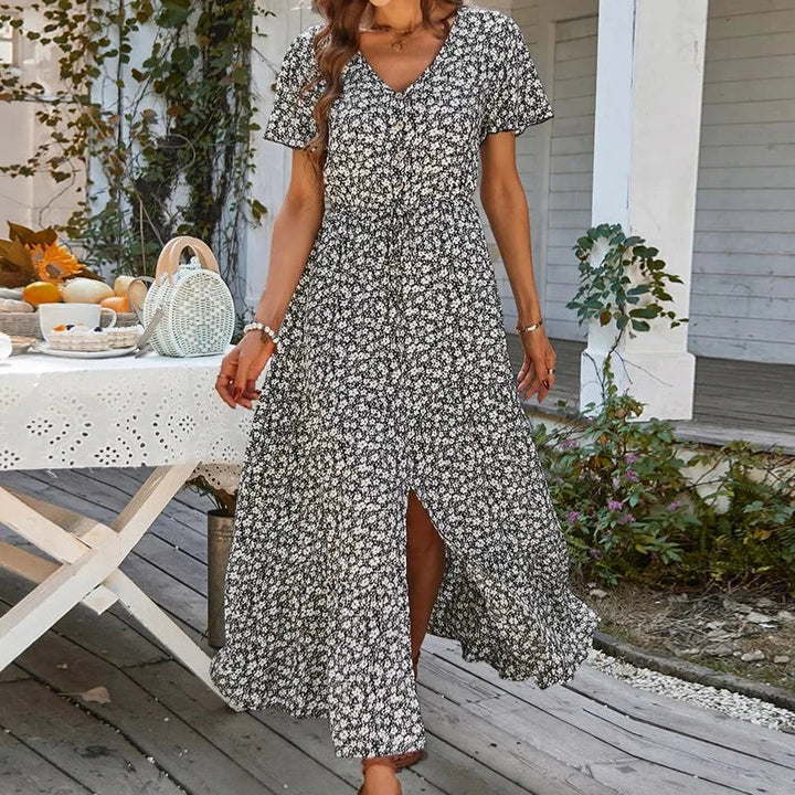 Levoire | Robe De Plage Longue Florissante Noir