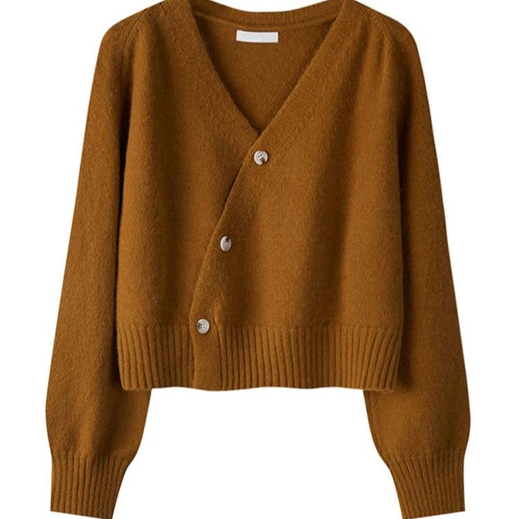 Levoire | Merino Laine Pull En Cachemire À Manches Longues V Col Avec Boutons Invisibles Braun Une taille