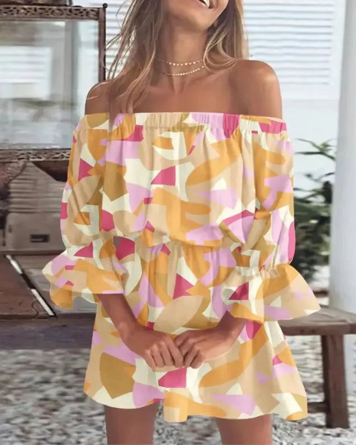 Levoire | Robe Sexy À Épaules Dénudées Imprimée Multicolore