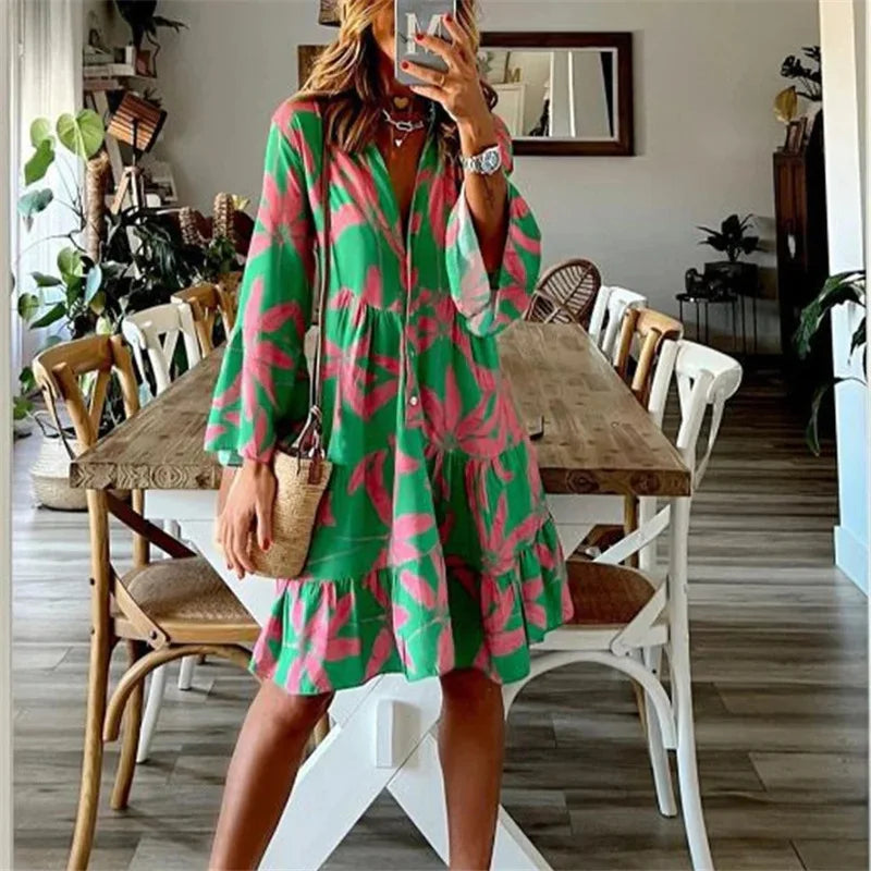 Levoire | Robe Avec Manches Amples Longueur Moyenne Vert