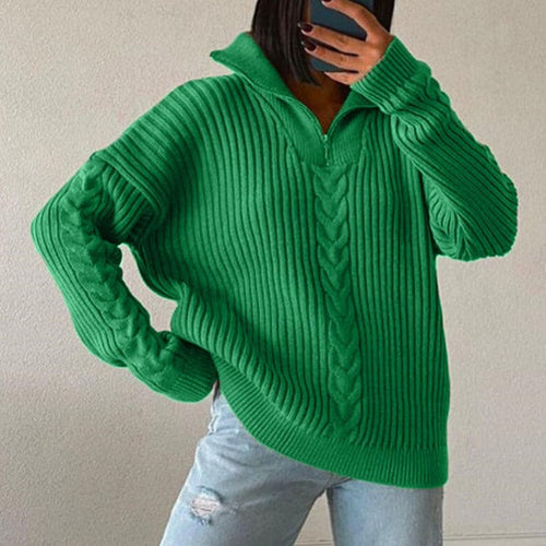 Levoire | Pull À Tresses Confortable Avec Décolleté En V, Col Roulé Et Fermeture Éclair