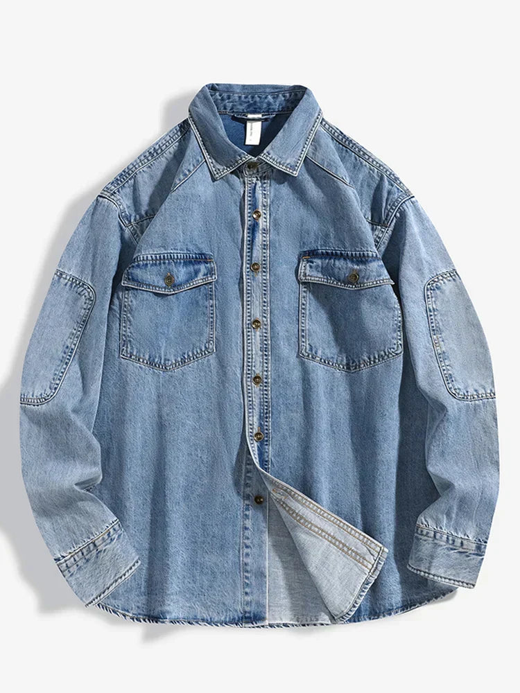 Levoire | Veste En Denim Avec Boutons Pour Hommes Bleu