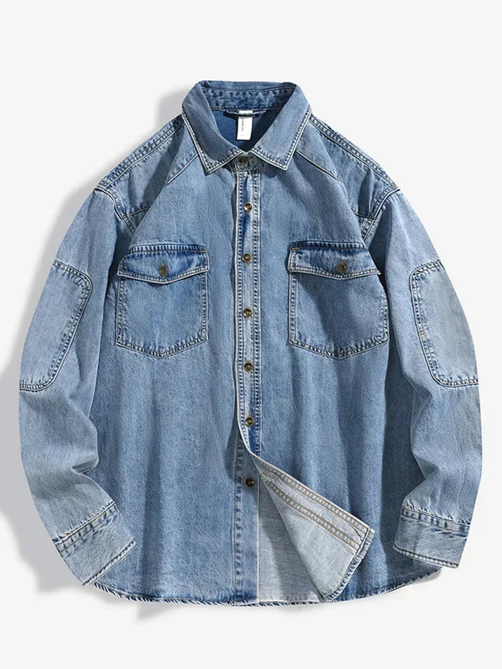 Levoire | Veste En Denim Avec Boutons Pour Hommes Bleu
