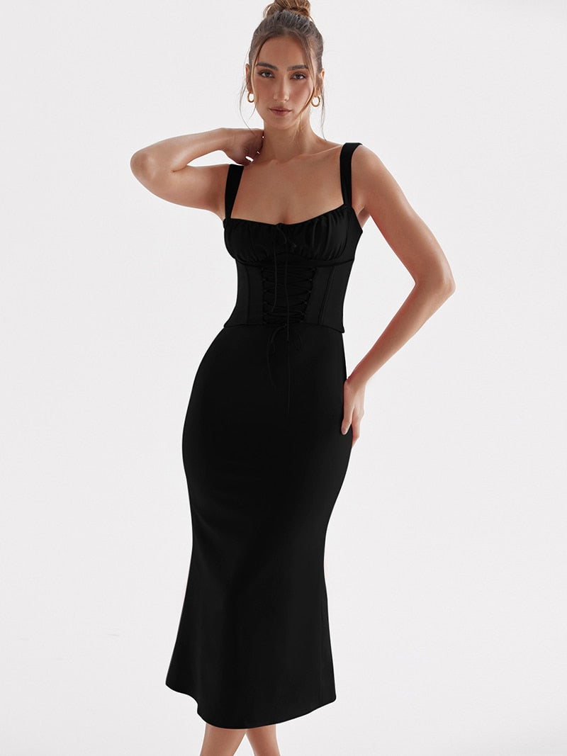 Levoire | Corset À Lacets Sans Bretelles Robe Midi Noir