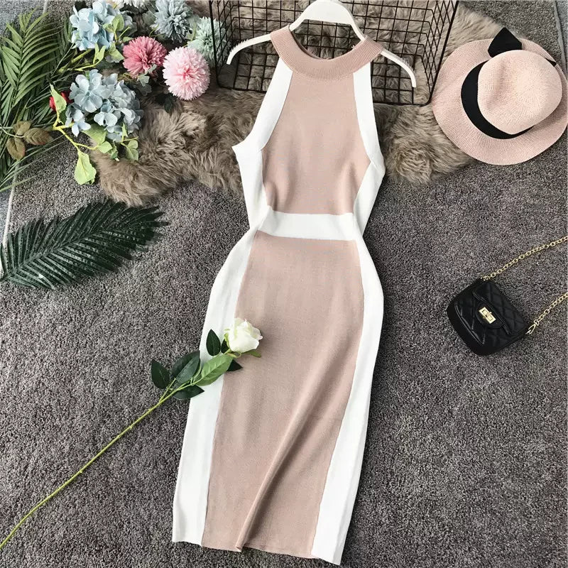 Levoire | Robe Midi Élégante En Tricot À Rayures Beige Taille unique