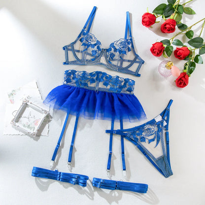 Levoire | Ensemble Élégant De Lingerie Avec Jupe En Tulle Bleu