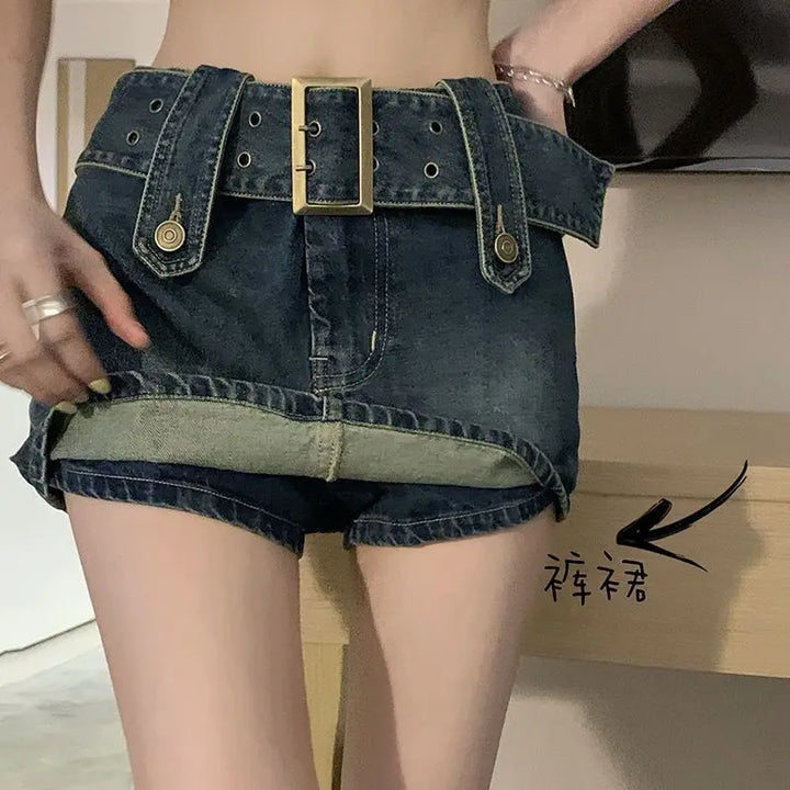 Levoire | Y2K Alinien Denim Ceinture Mini Jupe Bleu