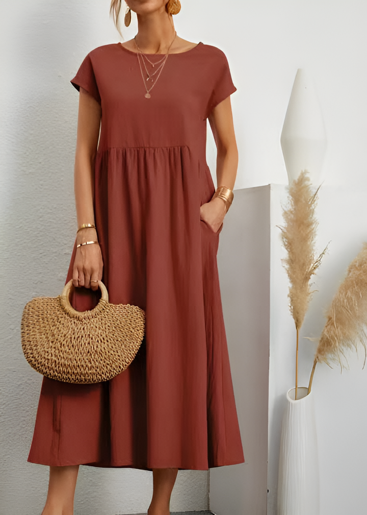 Levoire | Robe Midi En Coton Lin Pour Femmes Orange