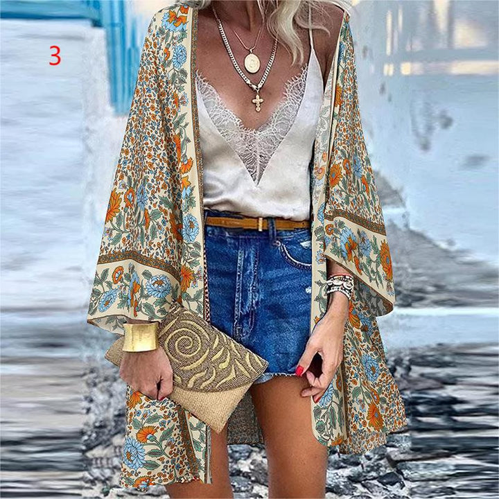 Levoire | Blouse Florale Décontractée Lâche Plage Kimono G S