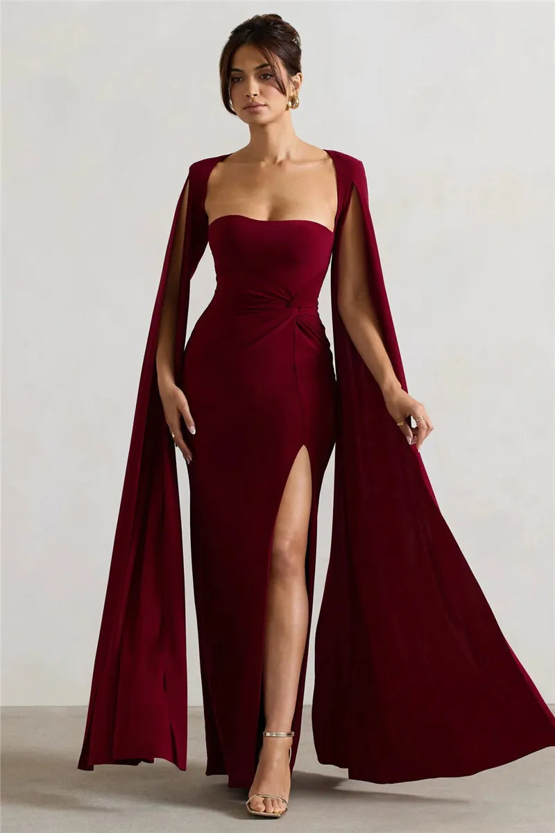 Levoire | Robe Longue À Manches Cape Avec Fente