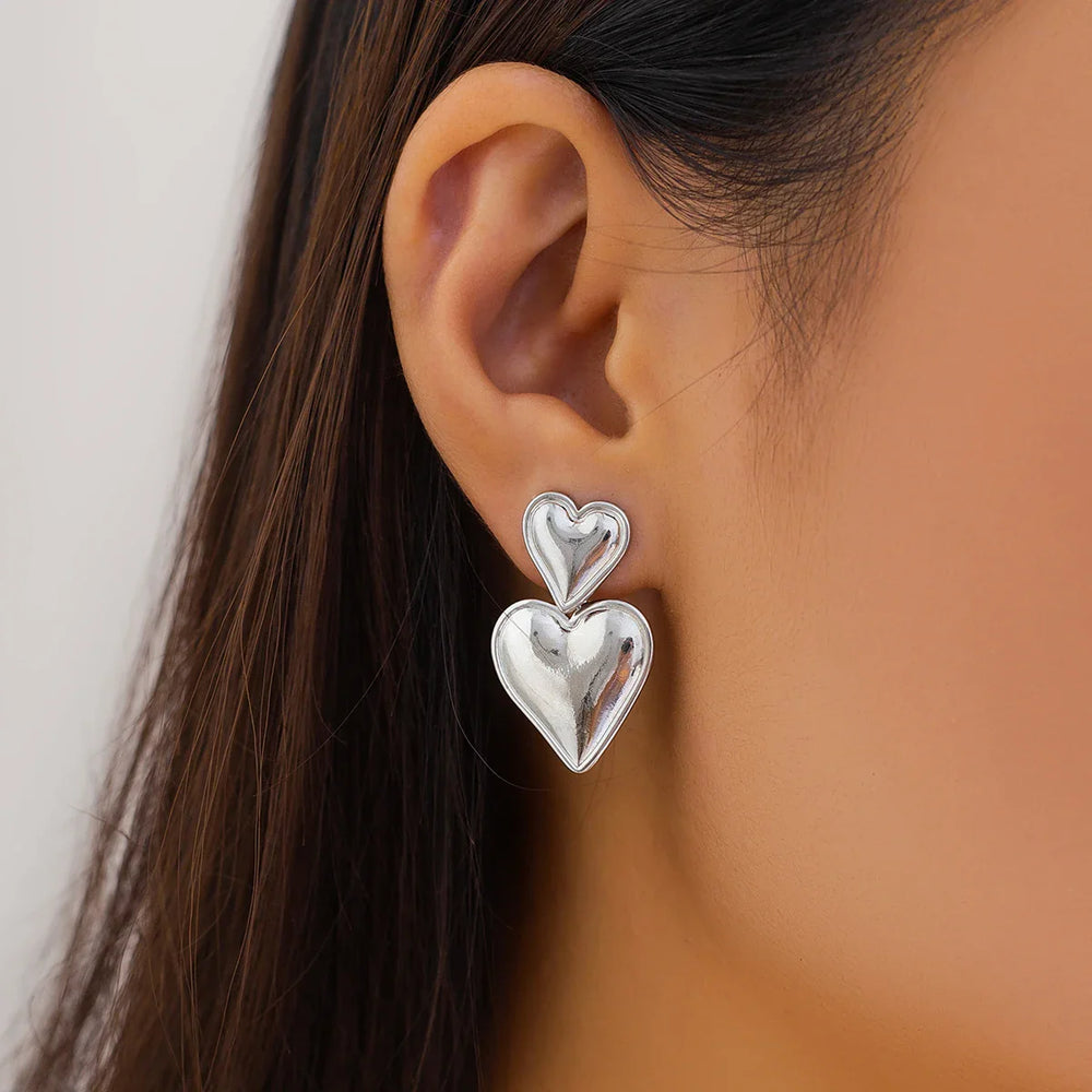 Levoire | Boucles D'Oreilles Pendantes À Double Cœur Élégantes Pour Femmes
