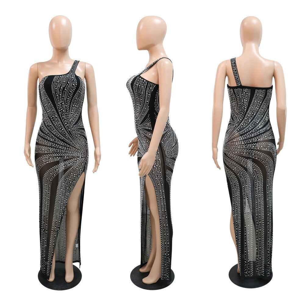 Levoire | Cristal Épaule Haut Fente Latérale Maxi Robes