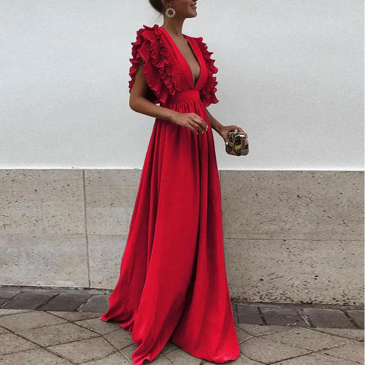 Levoire | Robe Élégante Avec Des Manches Froncées Rot