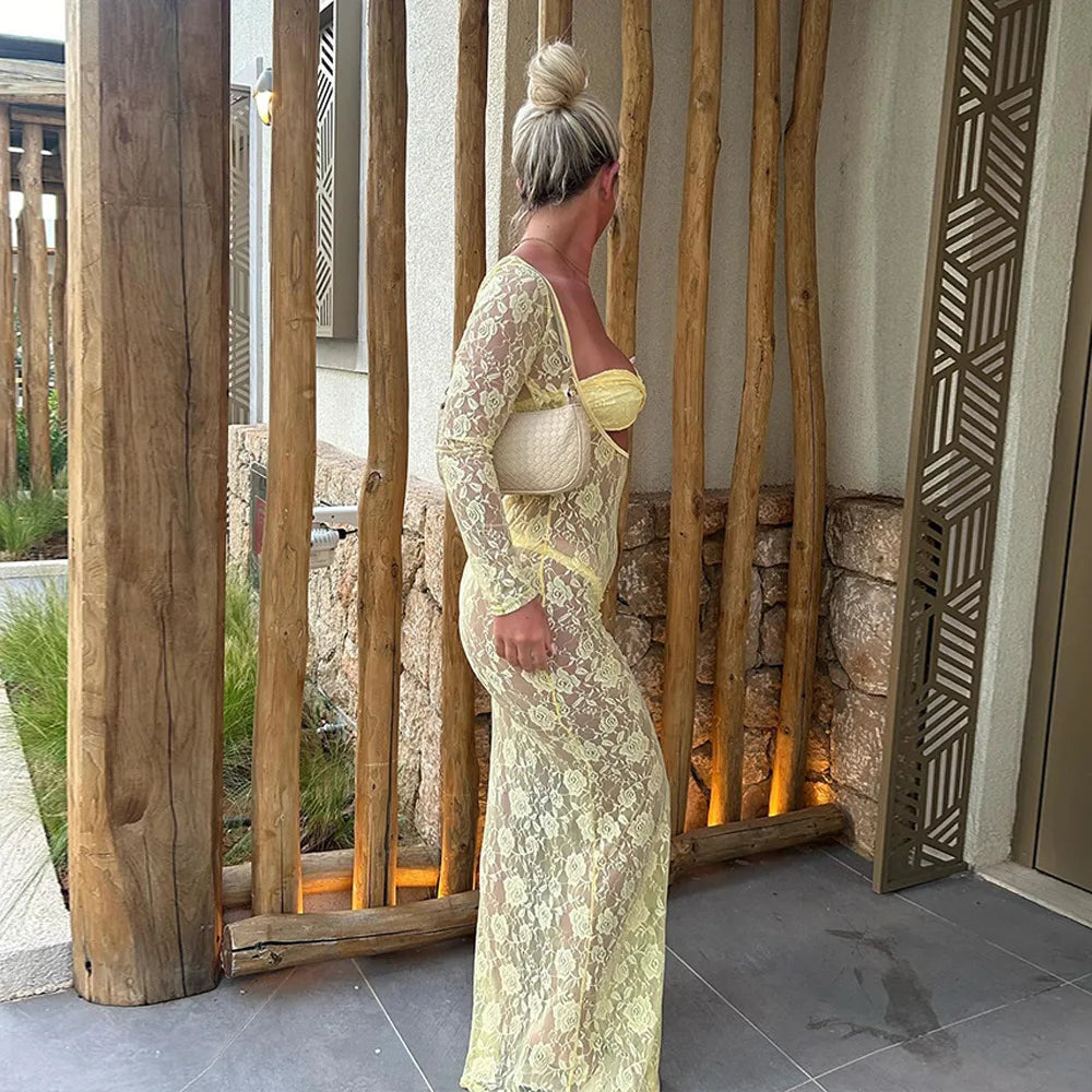 Levoire | Décolleté Ouvert Avec Des Bretelles En Dentelle Robes Maxi