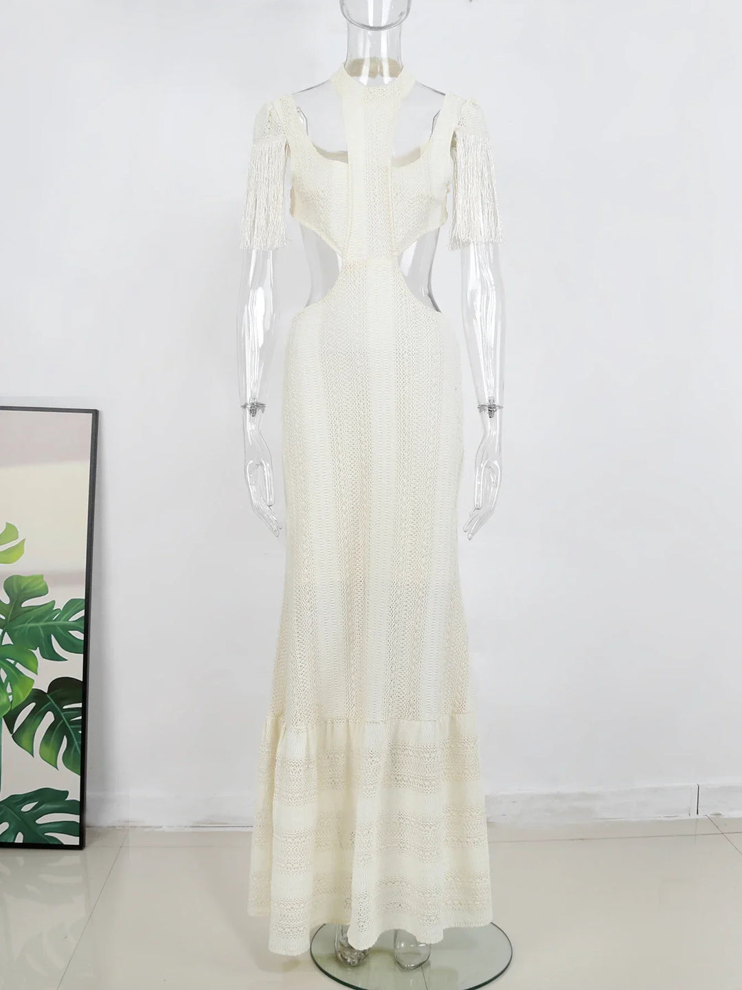 Levoire | Robe Mini/Longue À Col Cheminée Tricotée Frangée