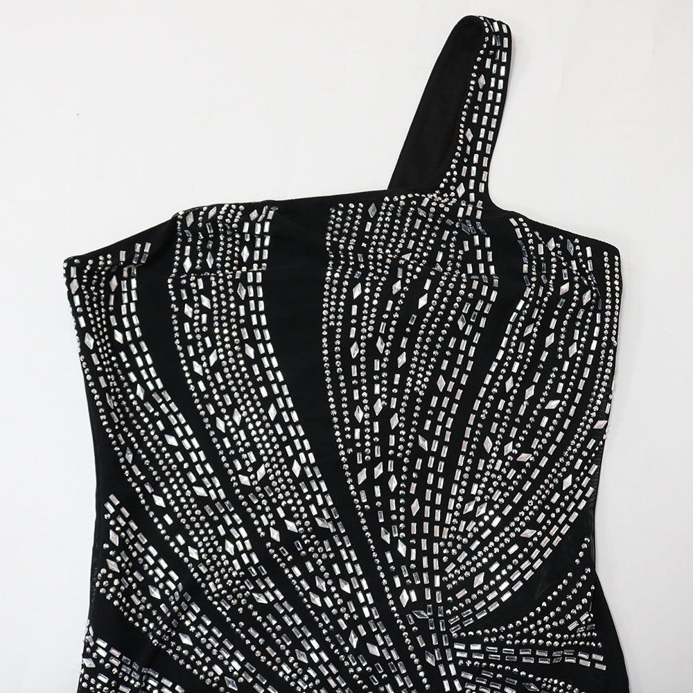 Levoire | Cristal Épaule Haut Fente Latérale Maxi Robes