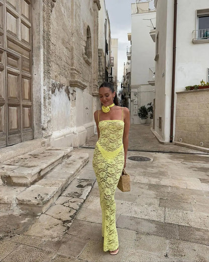 Levoire | Robes Maxi Transparentes Spitz À Épaules Dénudées