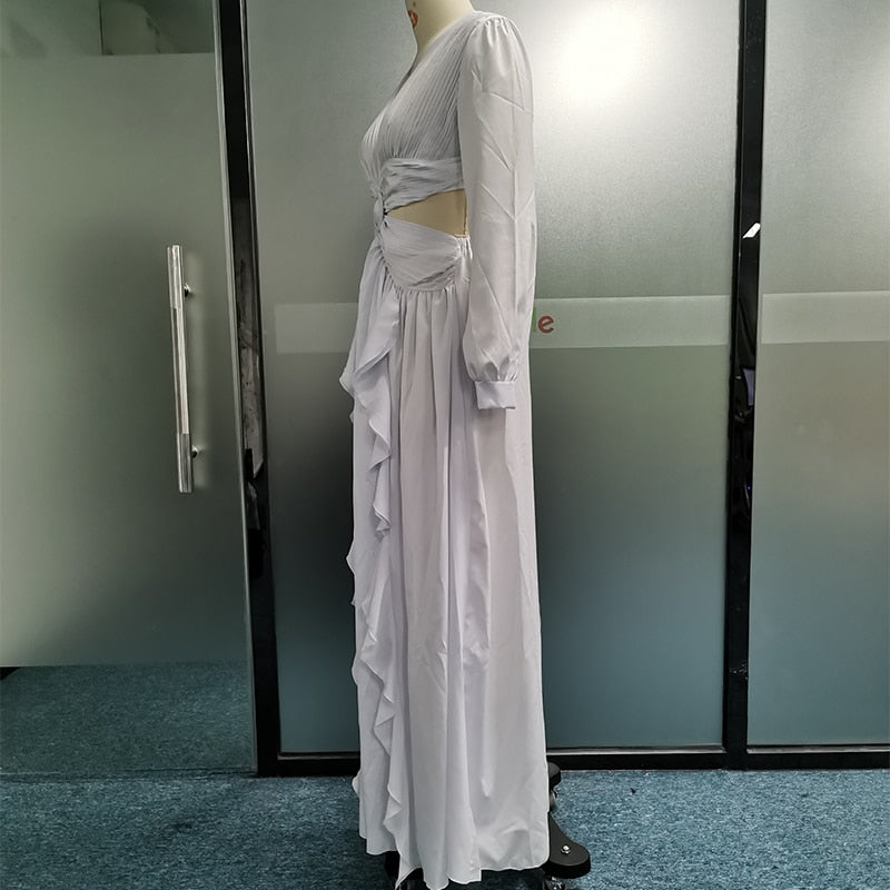 Levoire | Huleplissé Volant Manches Longues Robes Maxi