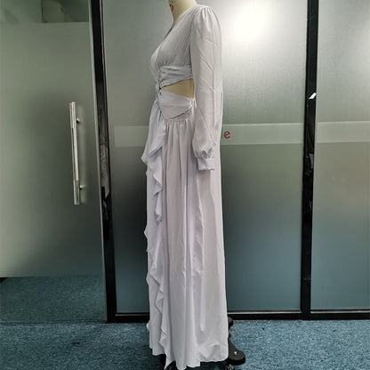 Levoire | Huleplissé Volant Manches Longues Robes Maxi