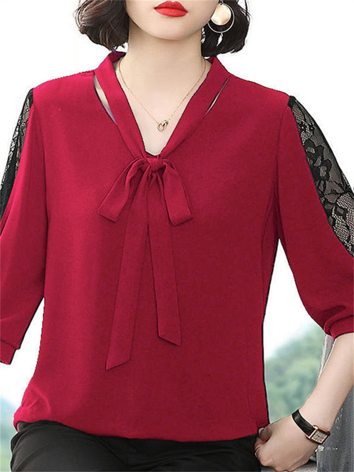Levoire | Chemise À Col Perlé Central Avec Des Manches En Dentelle Rot