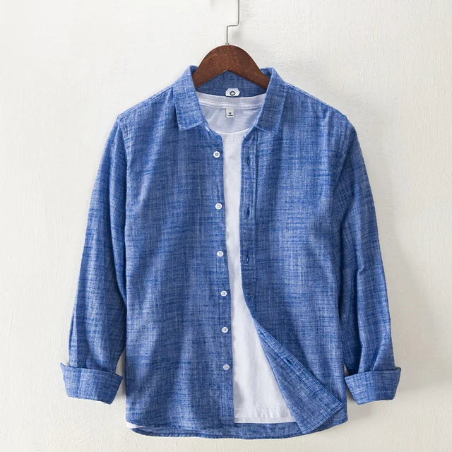 Levoire | Chemise Pour Hommes À Manches Longues Confortable Elegant Bleu