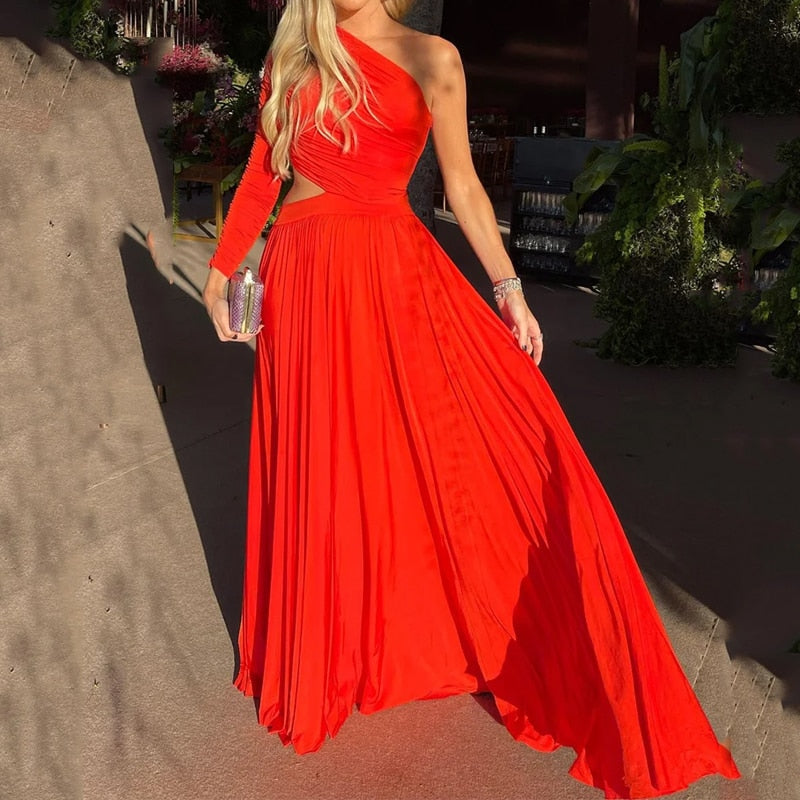 Levoire | Robe À Une Épaule À Manches Longues Avec Motif Découpé Orange