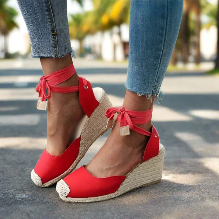 Levoire | Tendances, Confortables Sandales À Talons Compensés Boho Pour Femmes Avec Lanières Rot