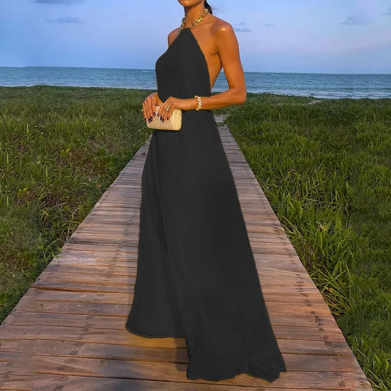 Levoire | Jaune Chaîne Halter Dos Nu Robe Maxi