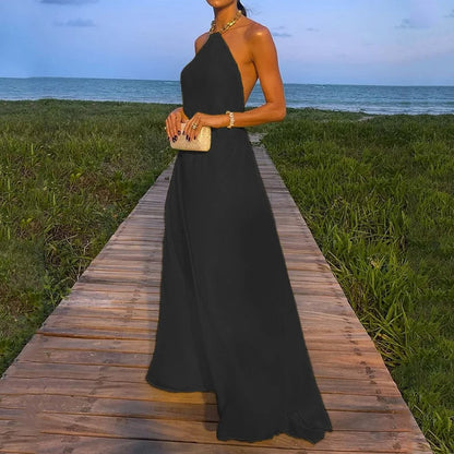 Levoire | Jaune Chaîne Halter Dos Nu Robe Maxi