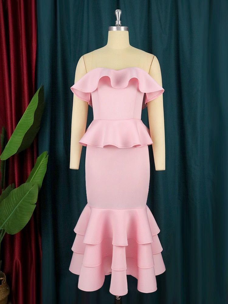 Levoire | Rose Clair Robe Dos Nu À Volants Longue