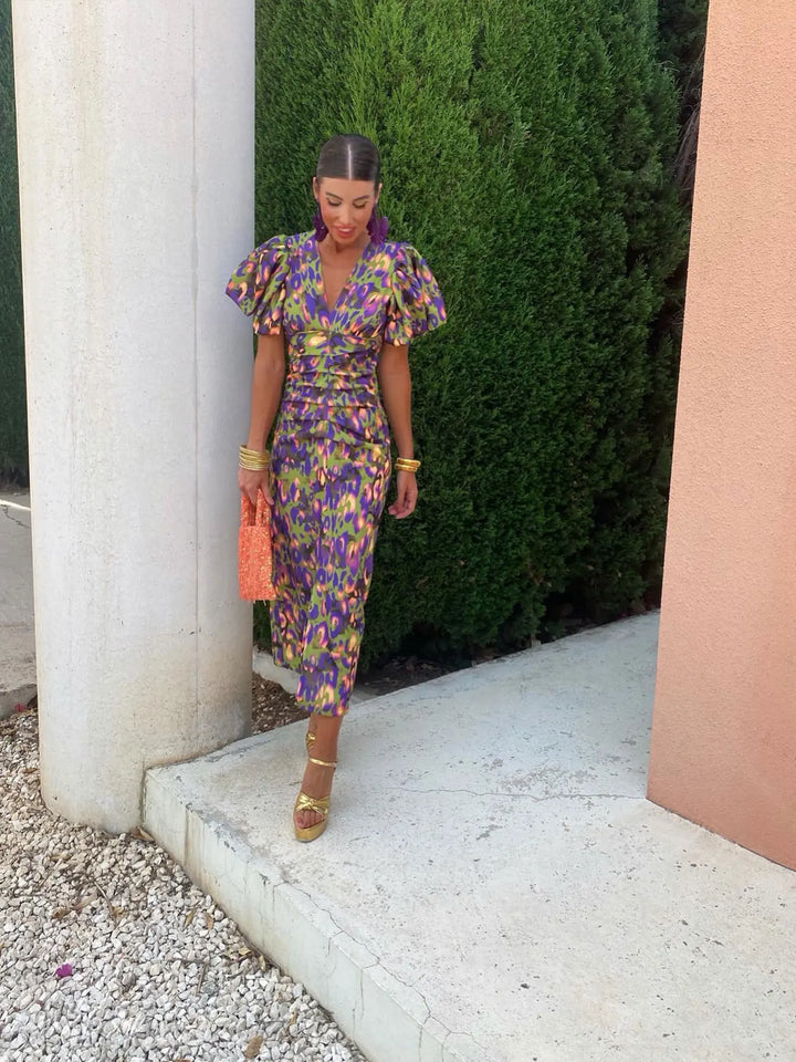 Levoire | Robe Colorée Avec Manches Bouffantes Bunte